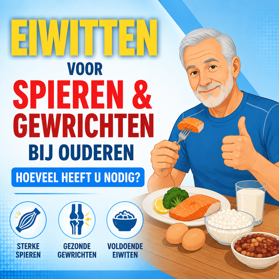 Eiwitten voor spieren en gewrichten bij ouderen: hoeveel heeft u nodig?