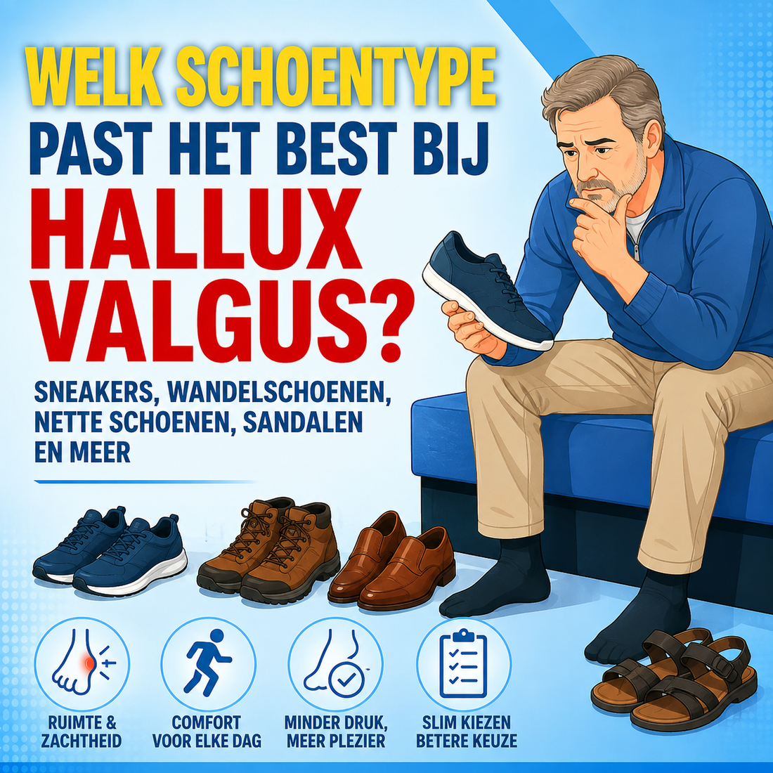 Welk schoentype past het best bij hallux valgus?
