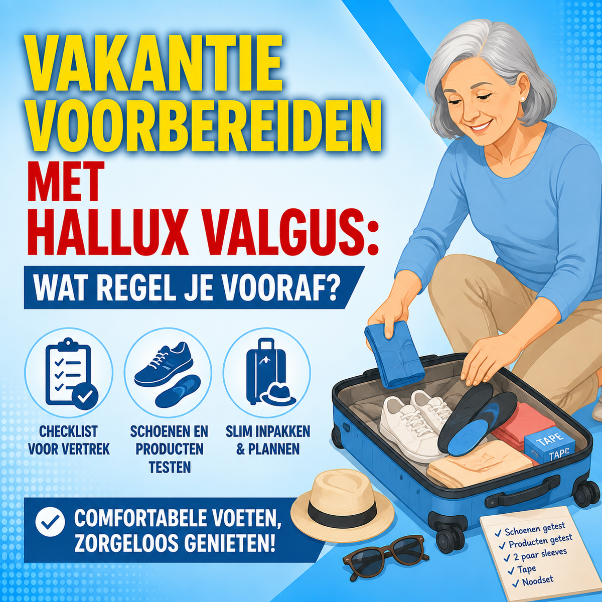 Vakantie voorbereiden met hallux valgus: wat regel je vooraf?