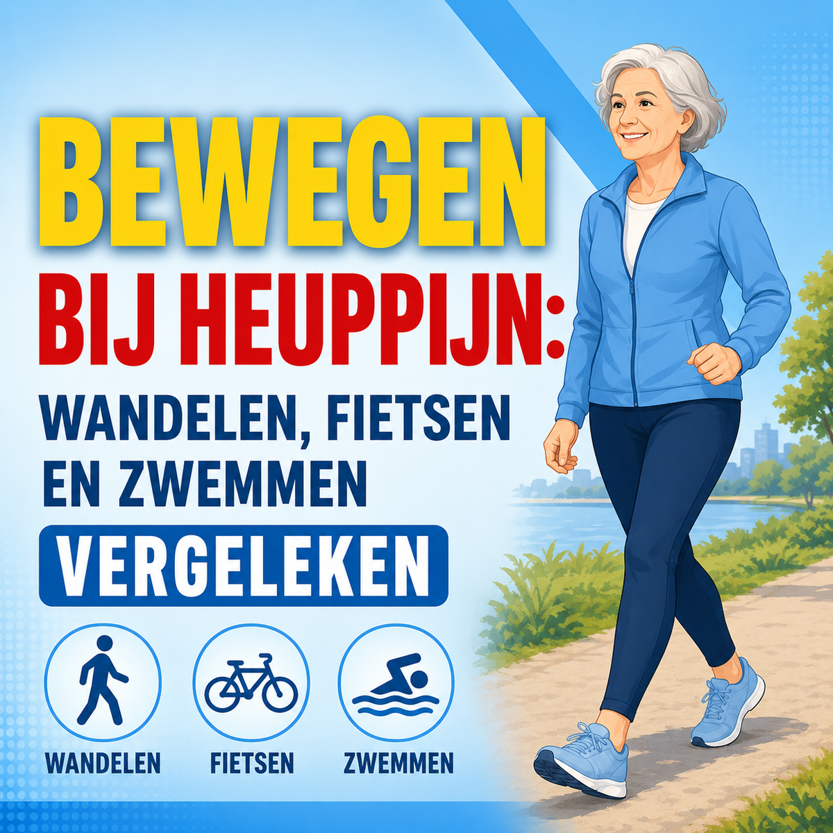 Bewegen bij heuppijn: wandelen, fietsen en zwemmen vergeleken