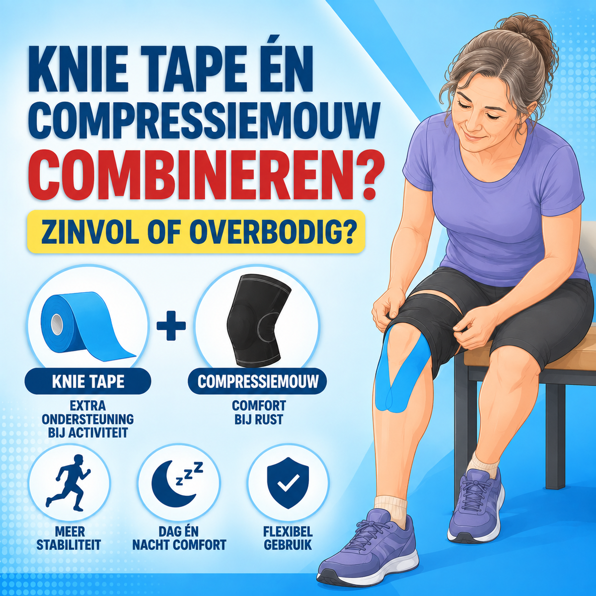 Knie tape én compressiemouw combineren: zinvol of overbodig?