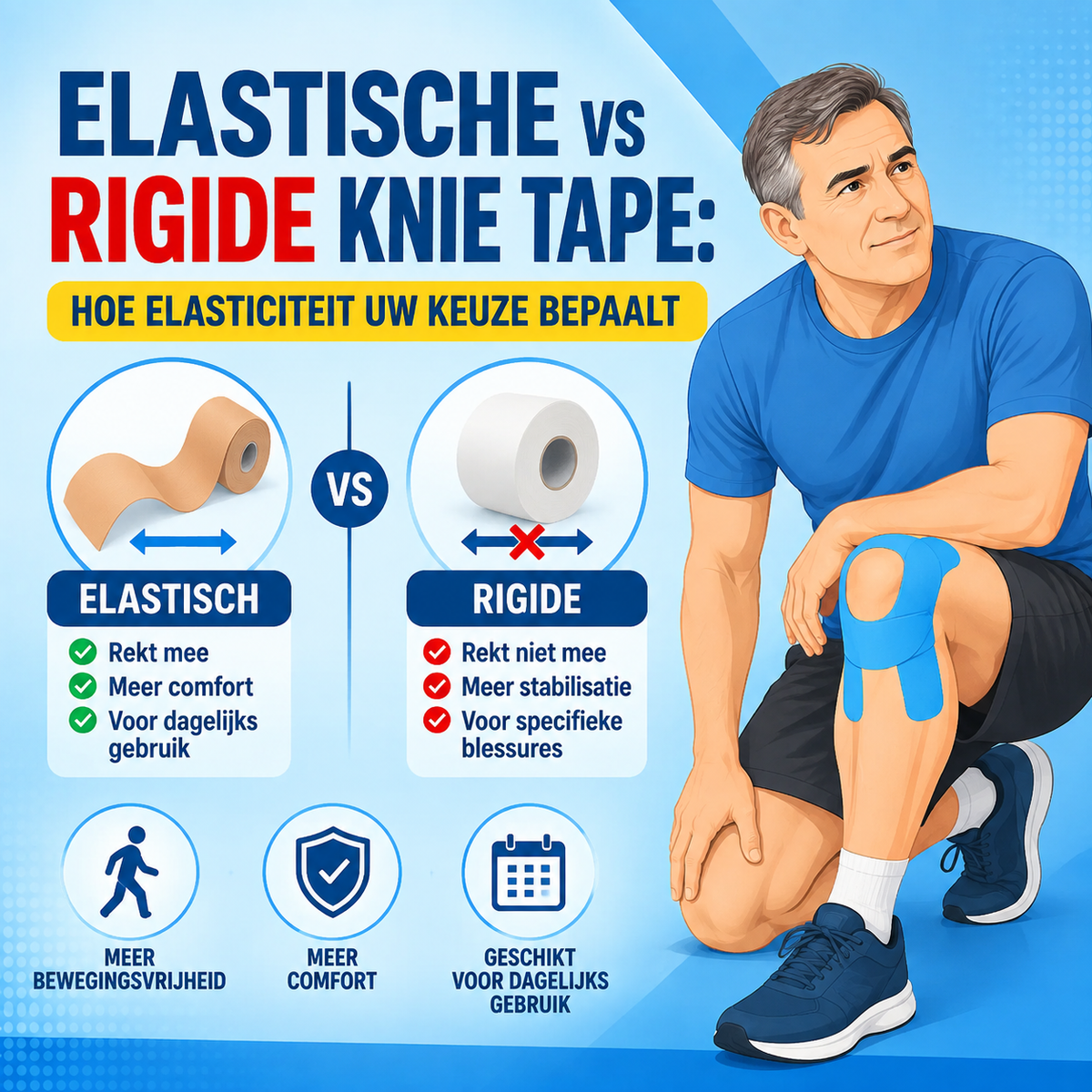 Elastische vs rigide knie tape: hoe elasticiteit uw keuze bepaalt