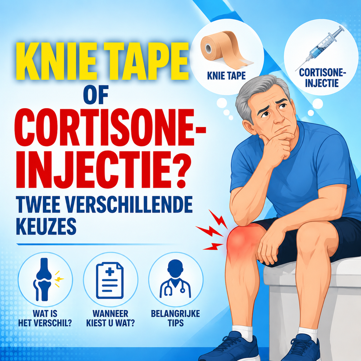 Knie tape of cortisone-injectie bij kniepijn: heel andere keuzes
