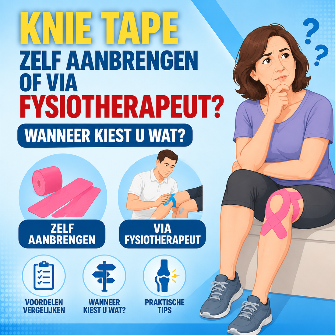 Knie tape zelf aanbrengen vs via fysiotherapeut: wanneer kiest u wat?