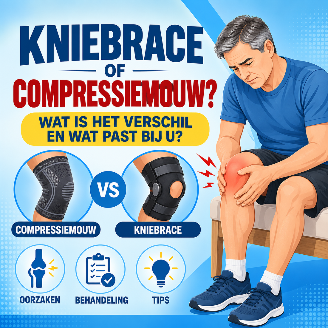 Kniebrace of compressiemouw: wat is het verschil en wat past bij u?