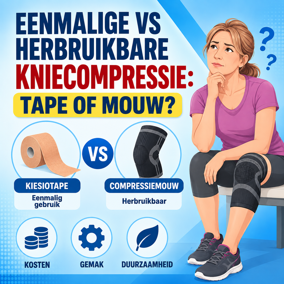 Eenmalige vs herbruikbare kniecompressie: tape of mouw?