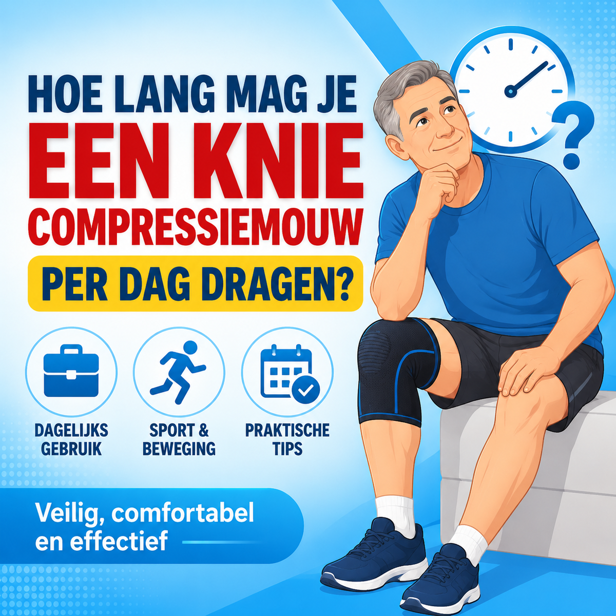Hoe lang mag je een kniecompressiemouw per dag dragen?