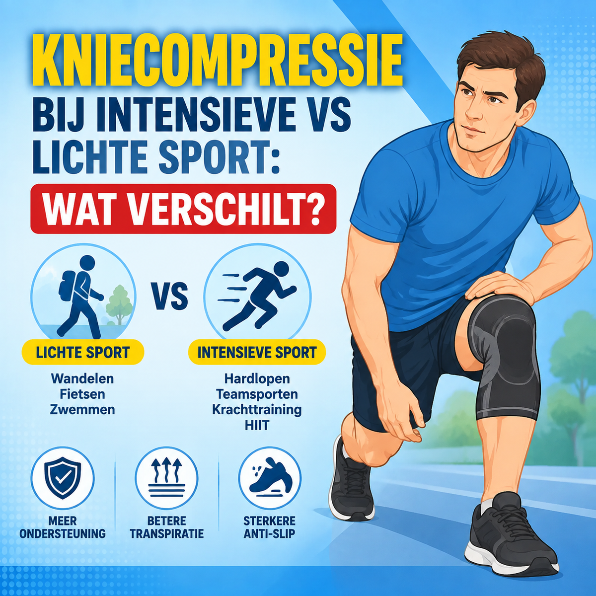Kniecompressie bij intensieve vs lichte sport: wat verschilt?