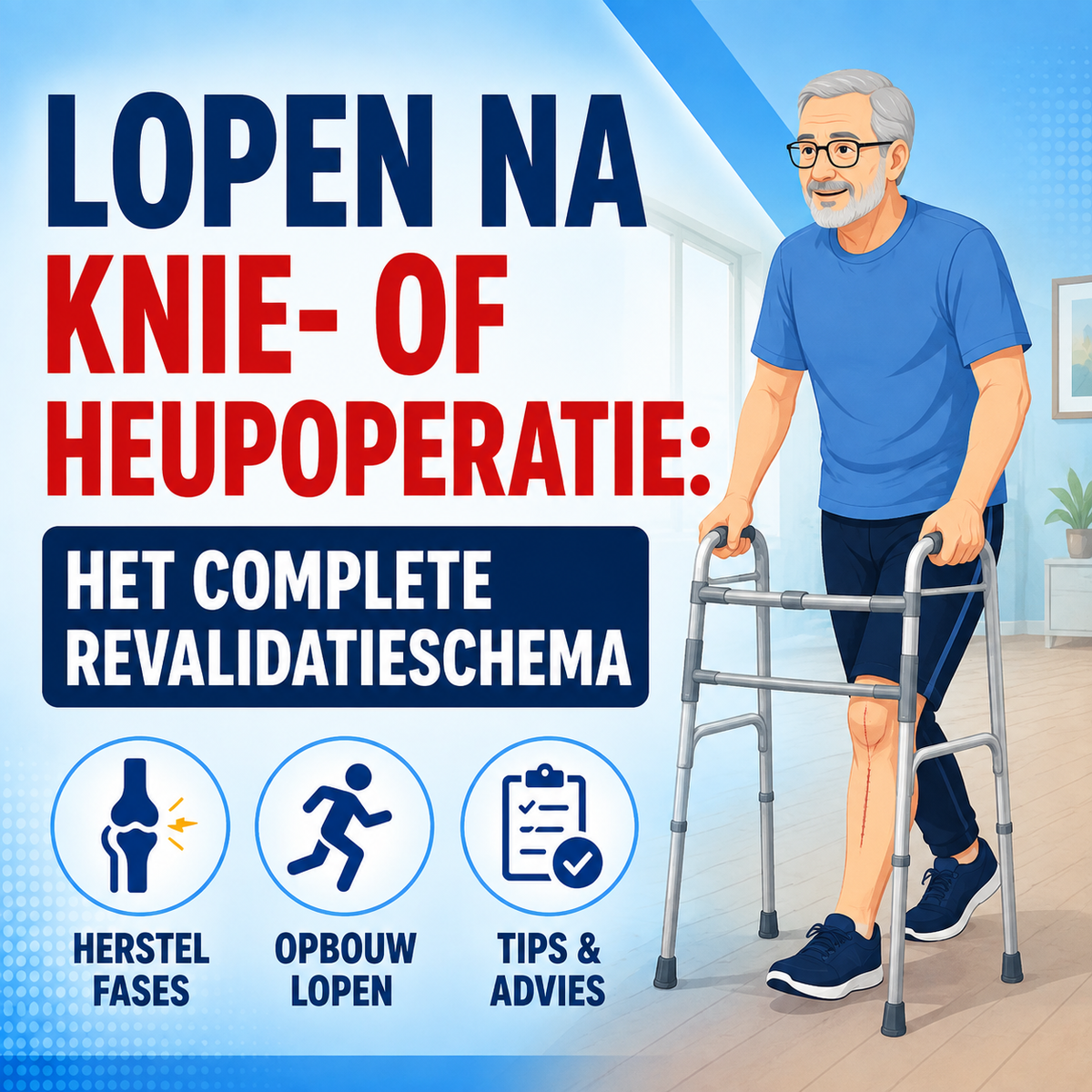 Lopen na een knie- of heupoperatie: het complete revalidatieschema