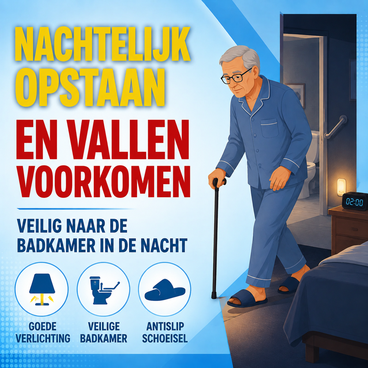 Nachtelijk opstaan en vallen voorkomen: veilig naar de badkamer in de nacht