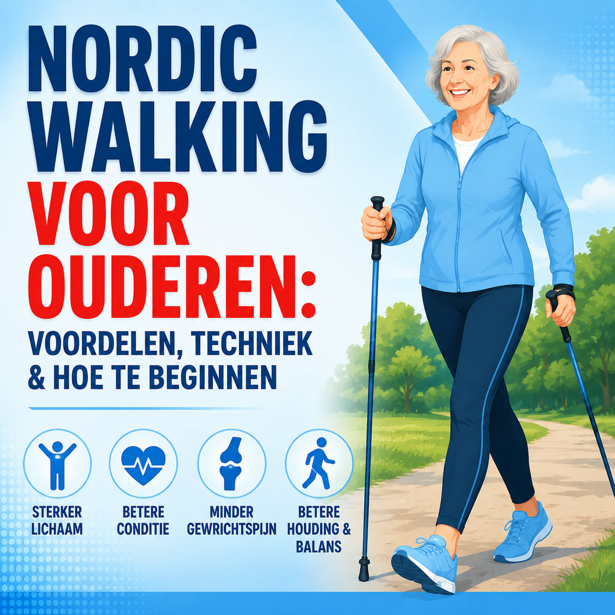Nordic walking voor ouderen: voordelen, techniek en hoe te beginnen