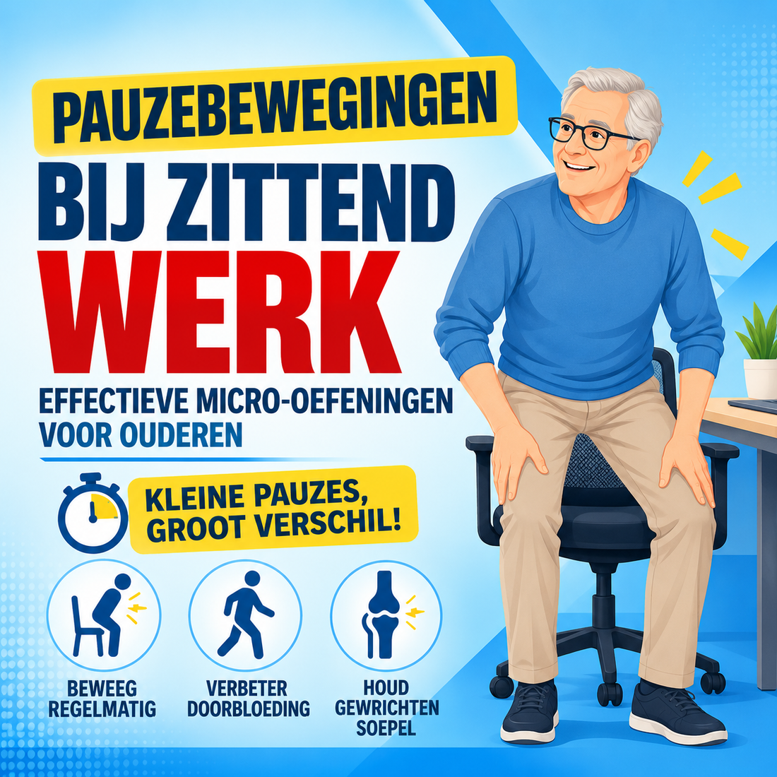 Pauzebewegingen bij zittend werk: de meest effectieve micro-oefeningen voor ouderen