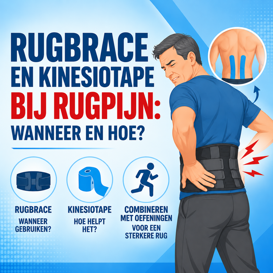 Rugbrace en kinesiotape bij rugpijn: wanneer en hoe