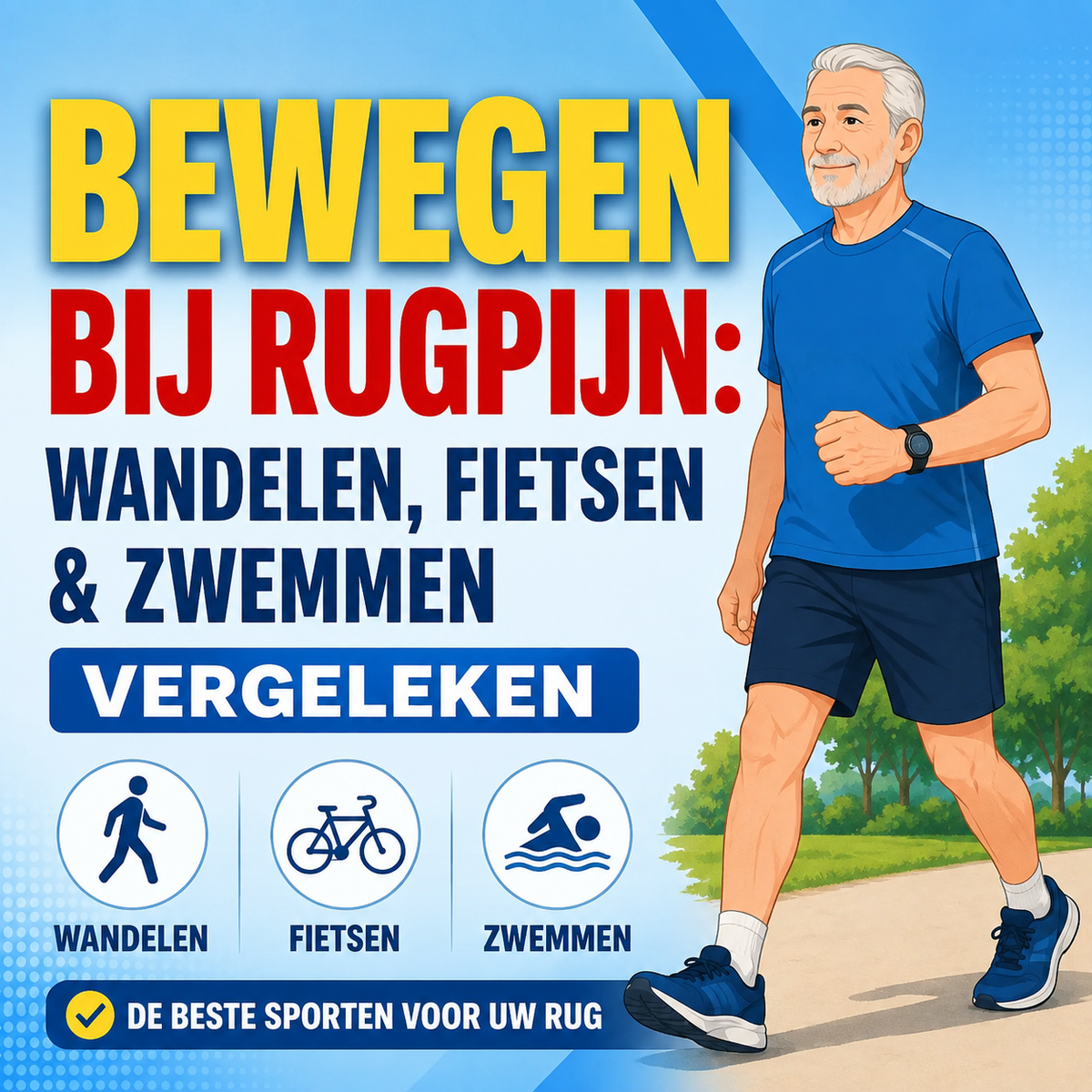 Bewegen bij rugpijn: wandelen, fietsen en zwemmen vergeleken