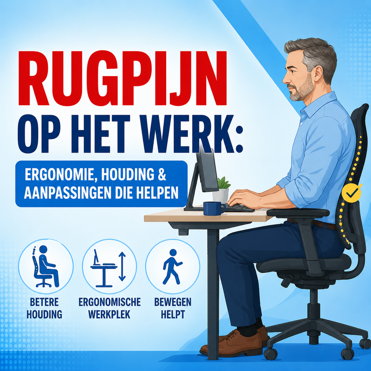 Rugpijn op het werk: ergonomie, houding en aanpassingen die helpen