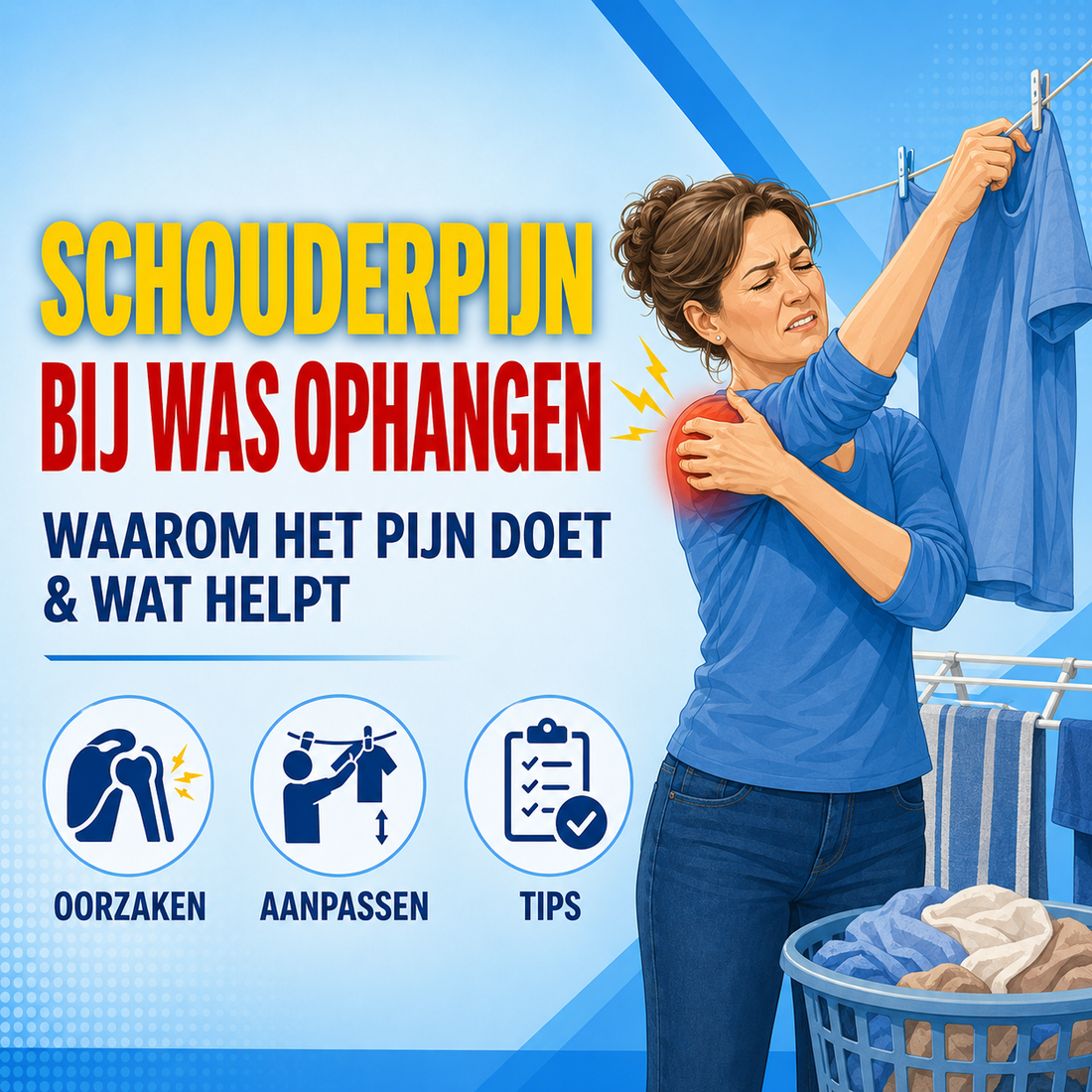 Schouderpijn bij het ophangen van was: waarom en wat helpt