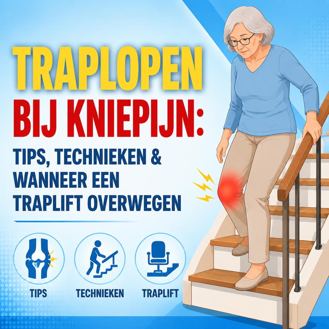 Traplopen bij kniepijn: tips, technieken en wanneer een traplift overwegen