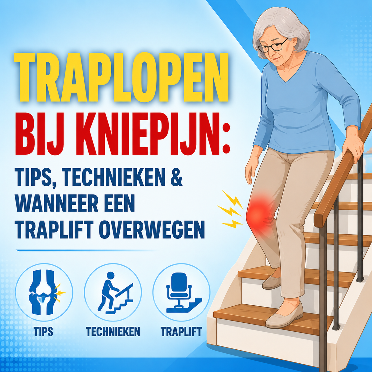 Traplopen bij kniepijn: tips, technieken en wanneer een traplift overwegen