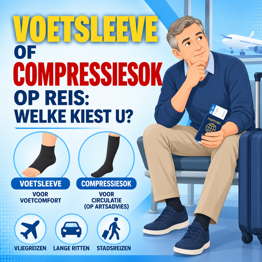 Voetsleeve of compressiesok op reis: welke kiest u?