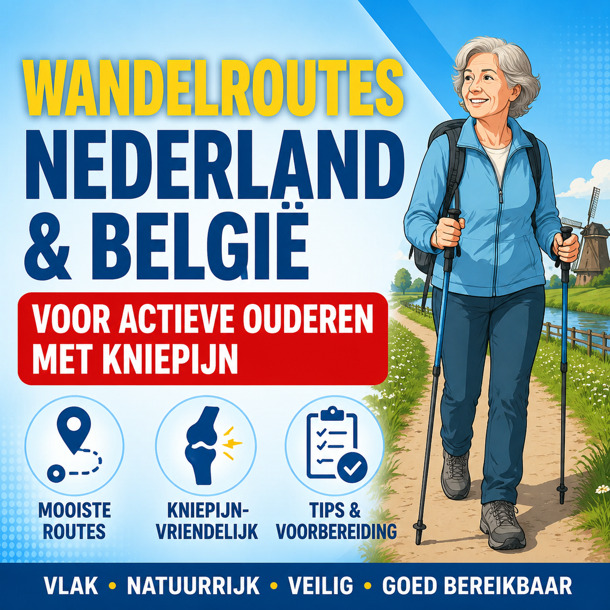 Wandelroutes in Nederland en België voor actieve ouderen met kniepijn