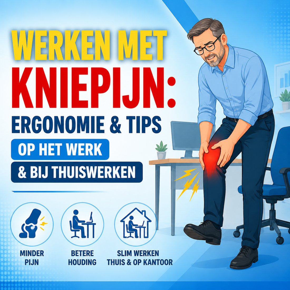 Werken met kniepijn: ergonomie op het werk en bij thuiswerken